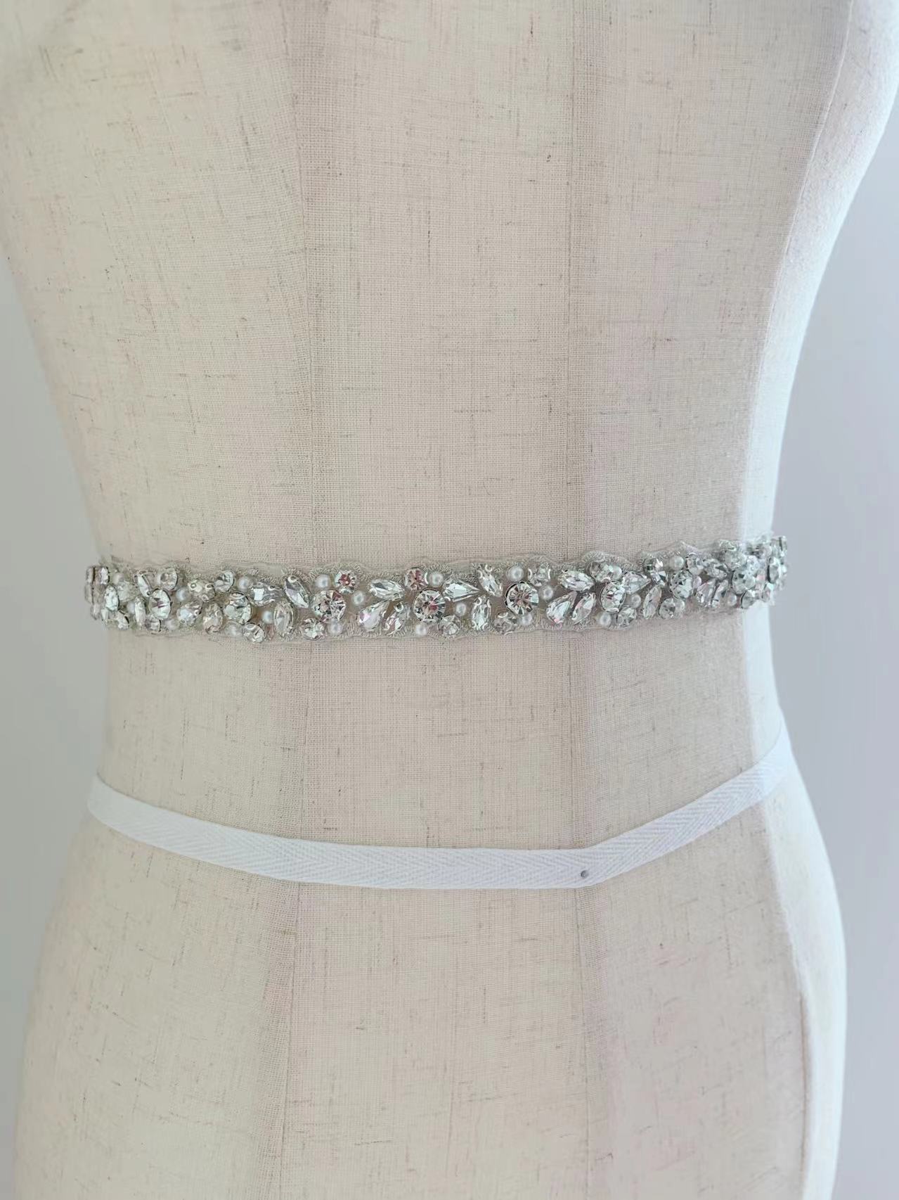 Bridal Sash Ribbon - 1 Yard/5 Yards Gümüş Kristal İnci