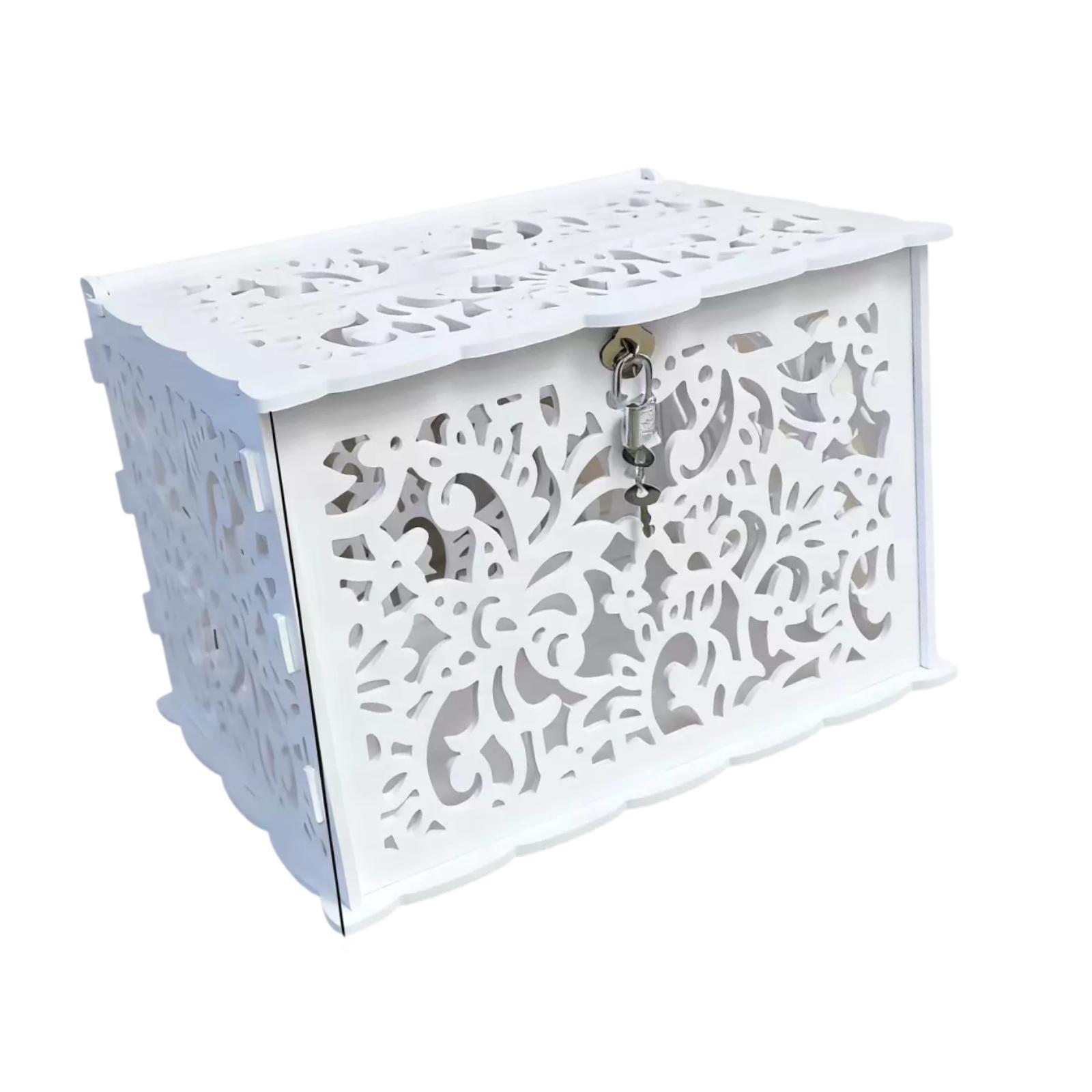 Wedding Card Box - Kilitli Zarif Beyaz Düğün Kartları Kutusu