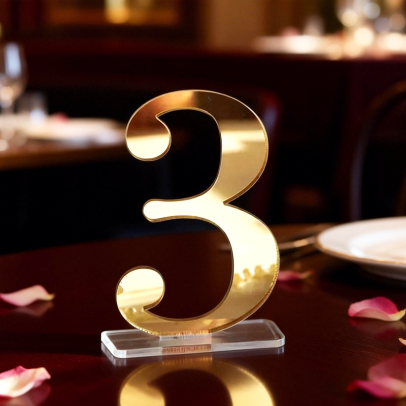 Table Number Gold - Düğün Masaları için Numaralar, Tutuculu, Akrilik