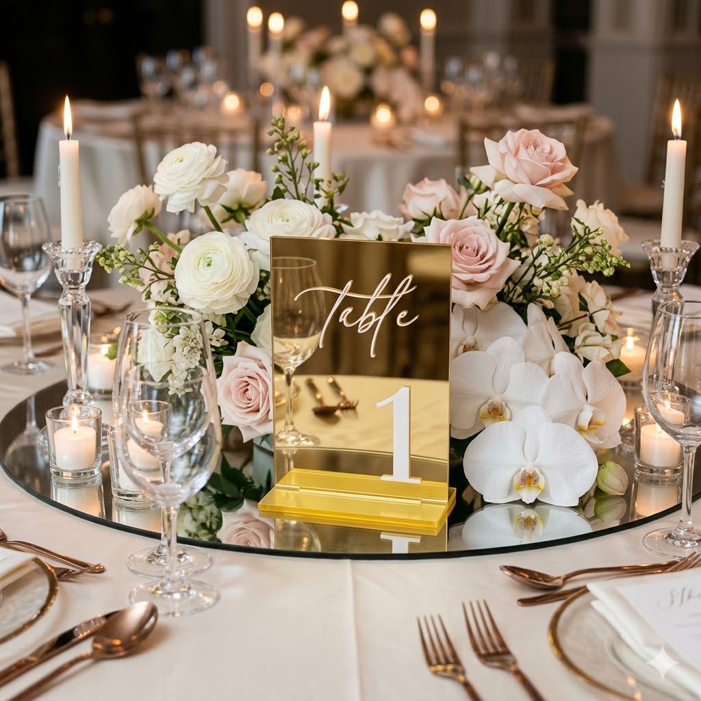 Table Number Gold - Altın Aynalı Akrilik Masa Numaraları 1-20