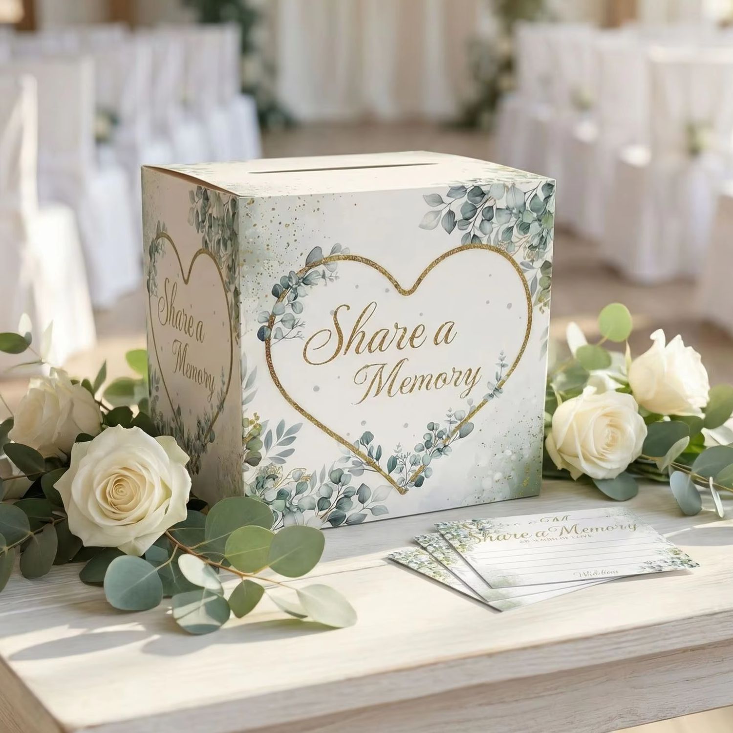 Wedding Card Box - Beyaz Çiçekli Düğün Kart Kutusu Gelin