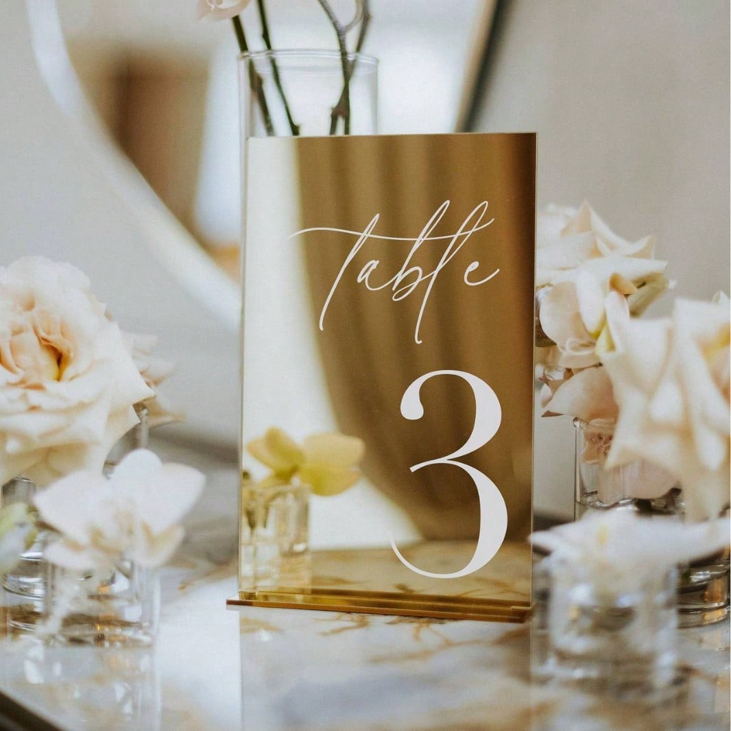 Table Number Gold - Altın Akrilik Ayna Numara Masa İşaretleri,